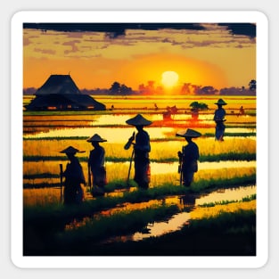 [AI Art] Sunset field workers Sticker